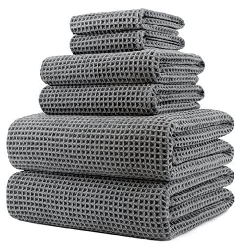 POLYTE Microfiber Quick-Dry Waffle Towels, Set of 6