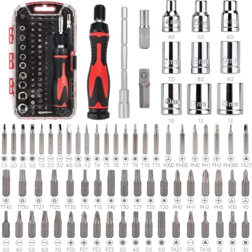 Amazon Basics Ratcheting Wrench & Precision Screwdriver Set, 73-Piece — our pick for The best screwdriver sets for home use